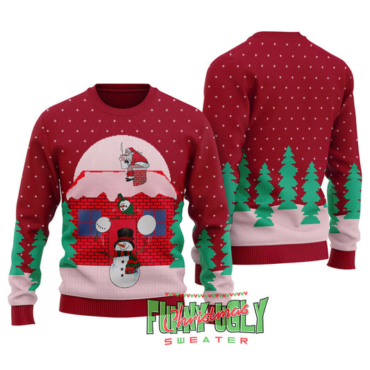 Funny Snowman Naughty Santa Christmas Sweater Cardinal Red