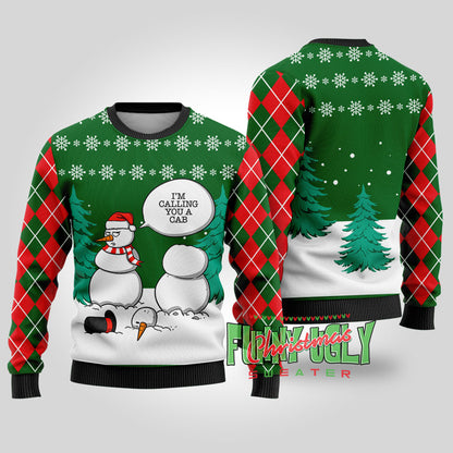 Funny Snowman Ugly Christmas Sweater Forest Green