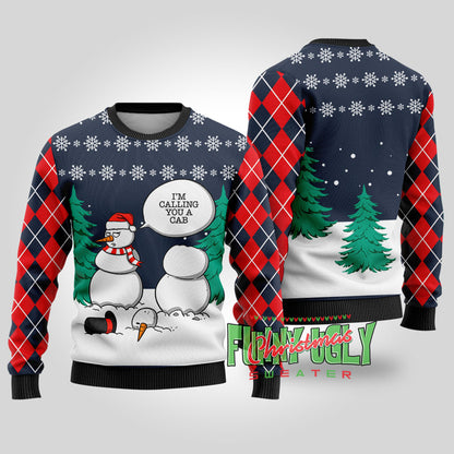 Funny Snowman Ugly Christmas Sweater Navy