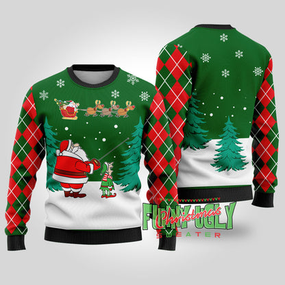 Funny Special Delivery Santa Ugly Christmas Sweater Forest Green