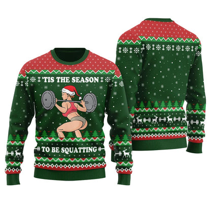 Tis The Season To Be Squatting Christmas Sweater Women