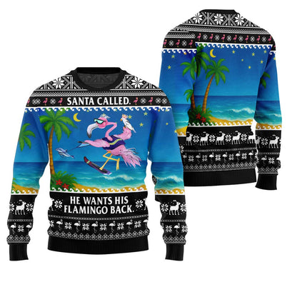 Funny Surfing Flamingo Santa Rescue Ugly Christmas Sweater
