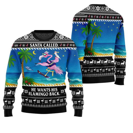 Funny Surfing Flamingo Santa Rescue Ugly Christmas Sweater