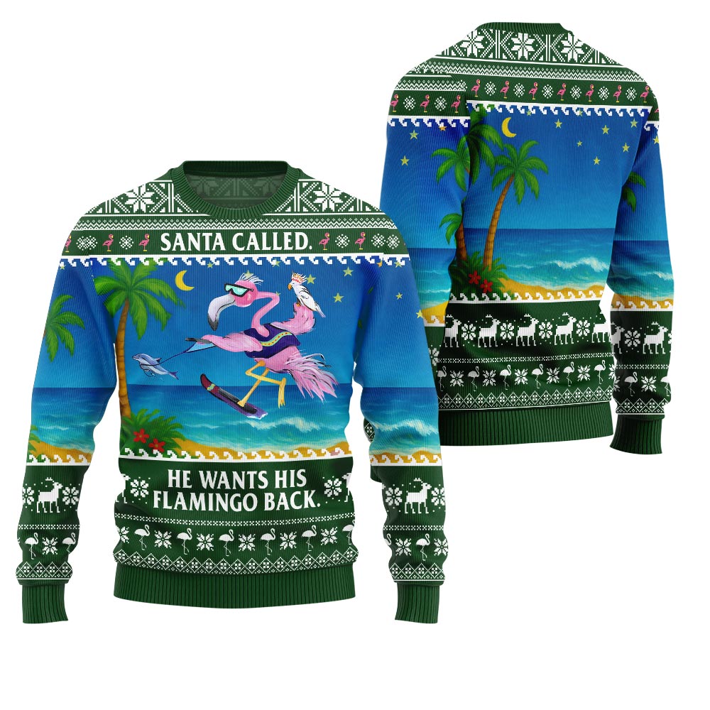 Funny Surfing Flamingo Santa Rescue Ugly Christmas Sweater