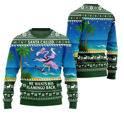 Funny Surfing Flamingo Santa Rescue Ugly Christmas Sweater