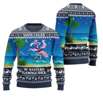 Funny Surfing Flamingo Santa Rescue Ugly Christmas Sweater