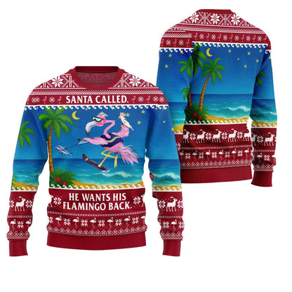 Funny Surfing Flamingo Santa Rescue Ugly Christmas Sweater