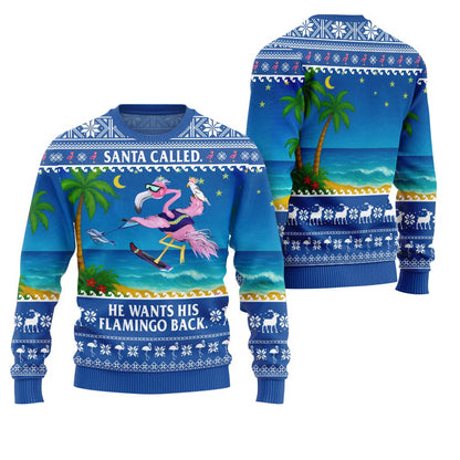 Funny Surfing Flamingo Santa Rescue Ugly Christmas Sweater