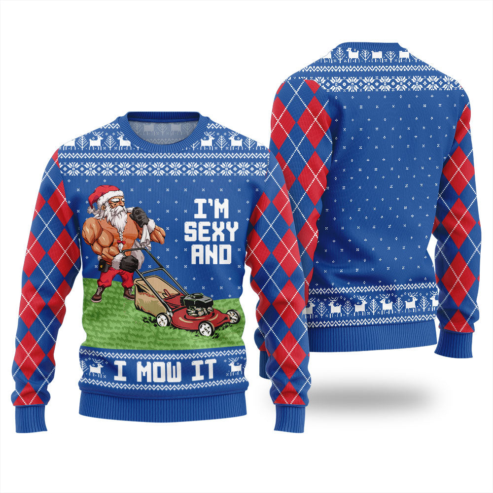 I'm Sexy And I Mow It Swole Santa Christmas Sweater For Men
