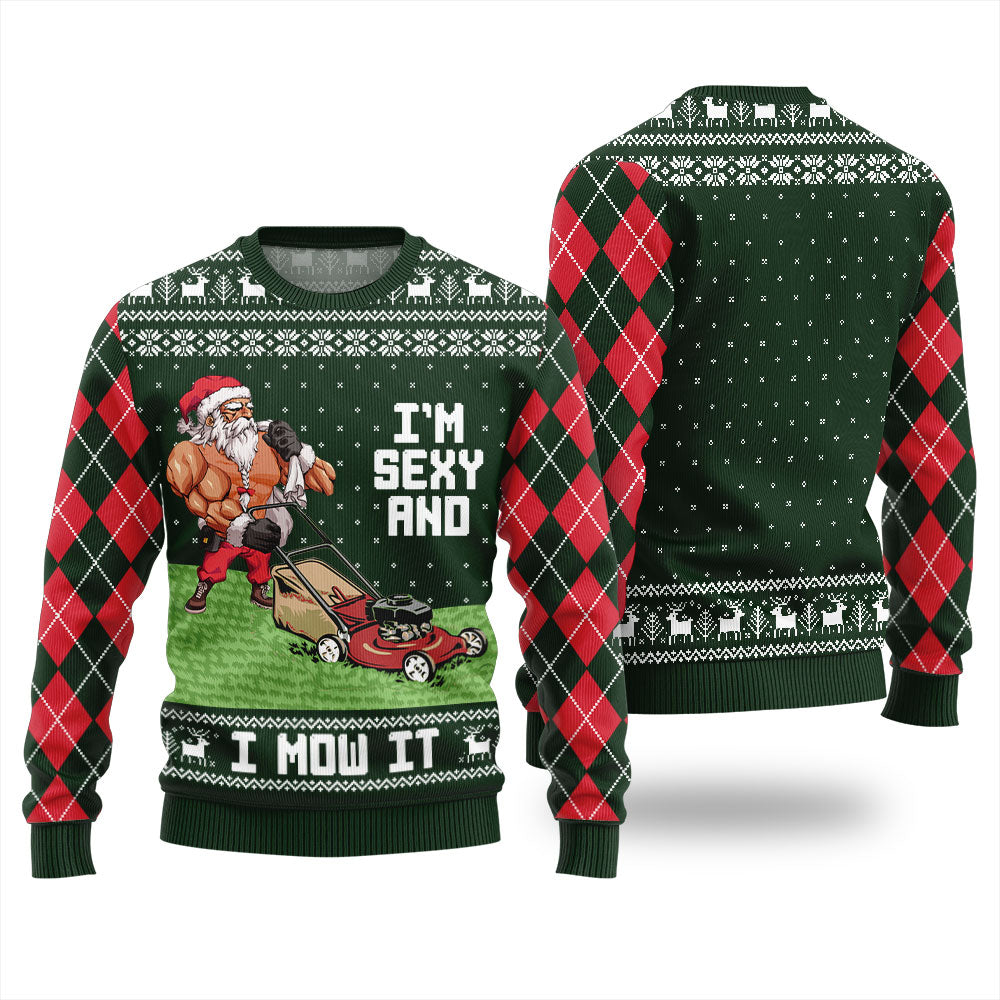 I'm Sexy And I Mow It Swole Santa Christmas Sweater For Men