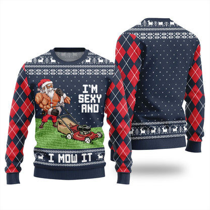 Funny Swole Santa Sexy And Mow It Christmas Sweater For Unisex