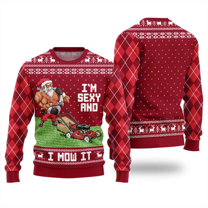 Funny Swole Santa Sexy And Mow It Christmas Sweater For Unisex