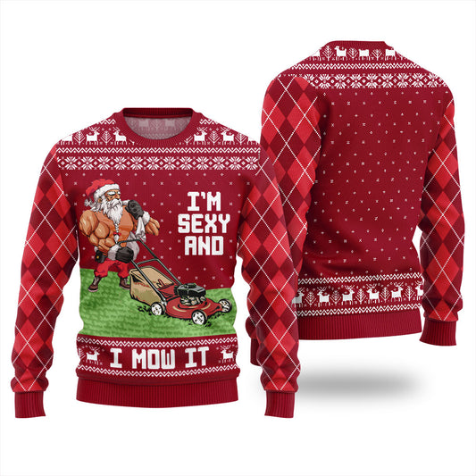 Funny Swole Santa Sexy And Mow It Christmas Sweater For Unisex