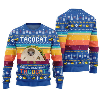 Funny TacoCat Ugly Christmas Sweater