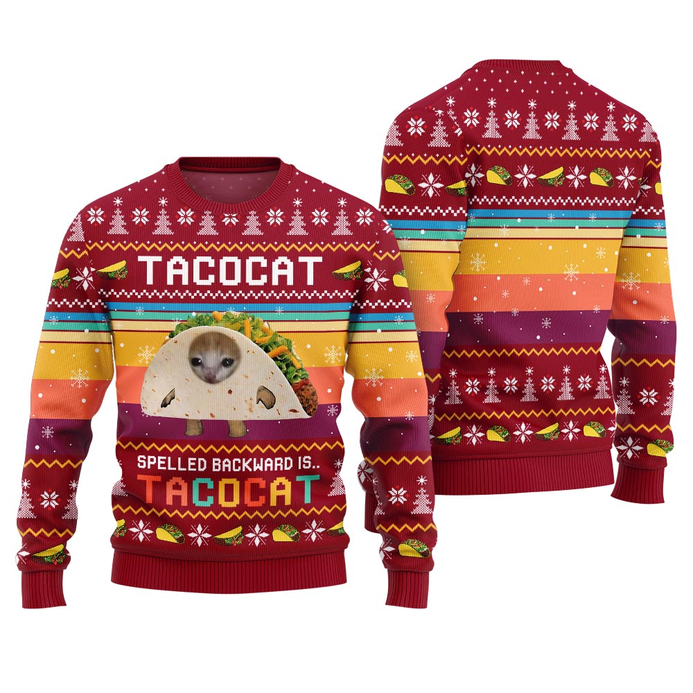 Funny TacoCat Ugly Christmas Sweater