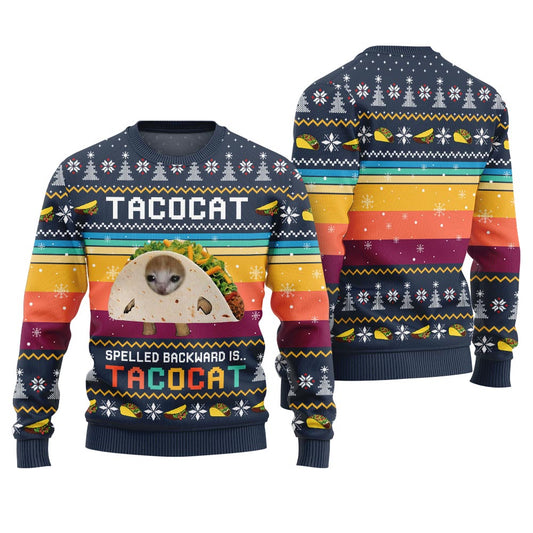 Funny TacoCat Ugly Christmas Sweater
