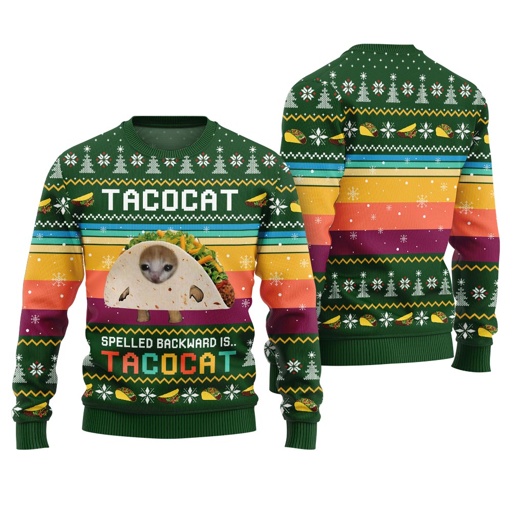 Funny TacoCat Ugly Christmas Sweater