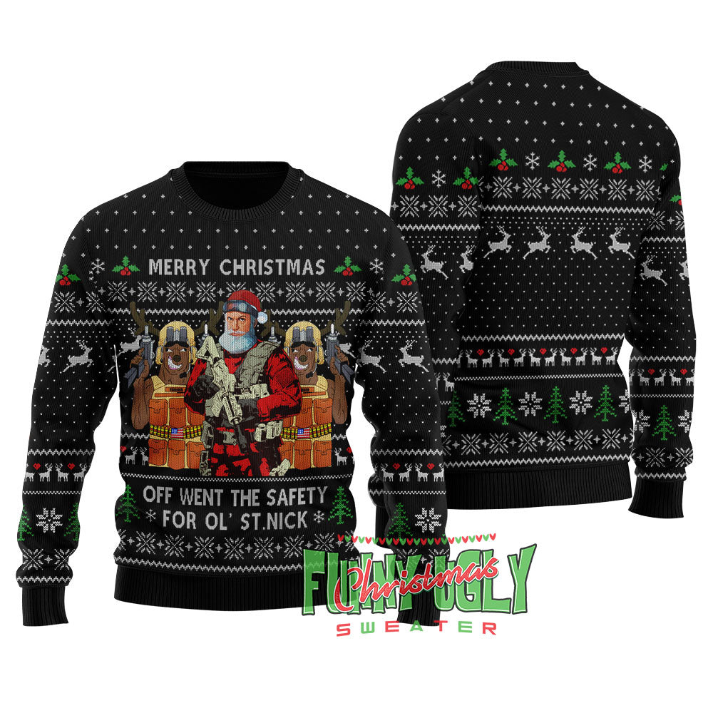 Funny Tactical Santa Ugly Christmas Sweater Black