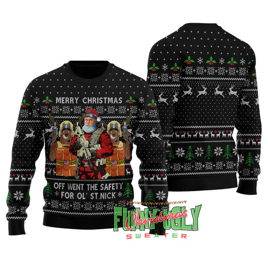 Funny Tactical Santa Ugly Christmas Sweater Black