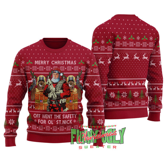 Funny Tactical Santa Ugly Christmas Sweater Cardinal Red