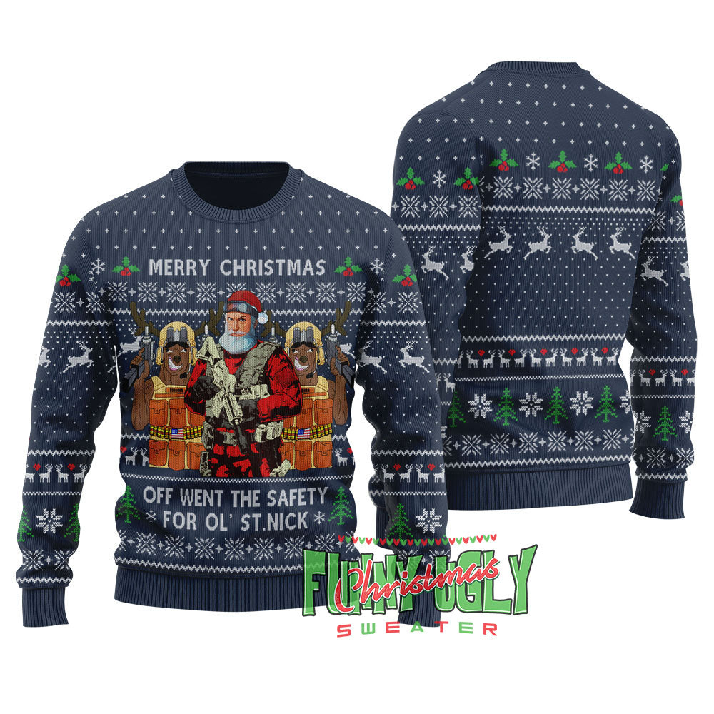 Funny Tactical Santa Ugly Christmas Sweater Navy