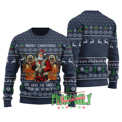 Funny Tactical Santa Ugly Christmas Sweater Navy