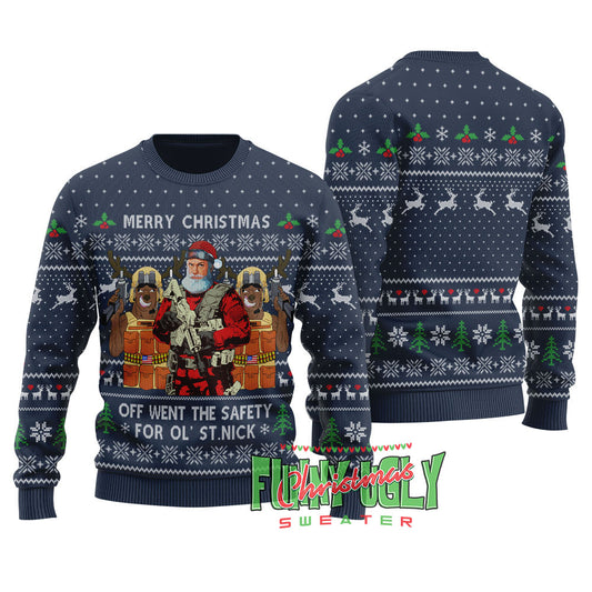 Funny Tactical Santa Ugly Christmas Sweater Navy