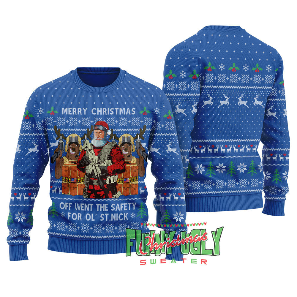 Funny Tactical Santa Ugly Christmas Sweater Royal