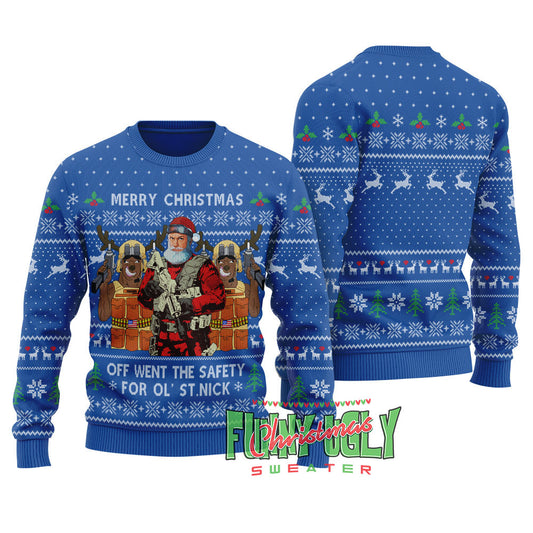Funny Tactical Santa Ugly Christmas Sweater Royal