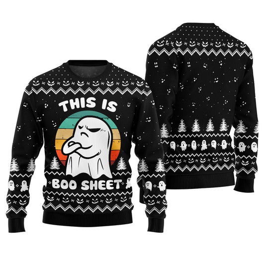 Funny This Is Boo Sheet Ugly Sweater For Halloween Black