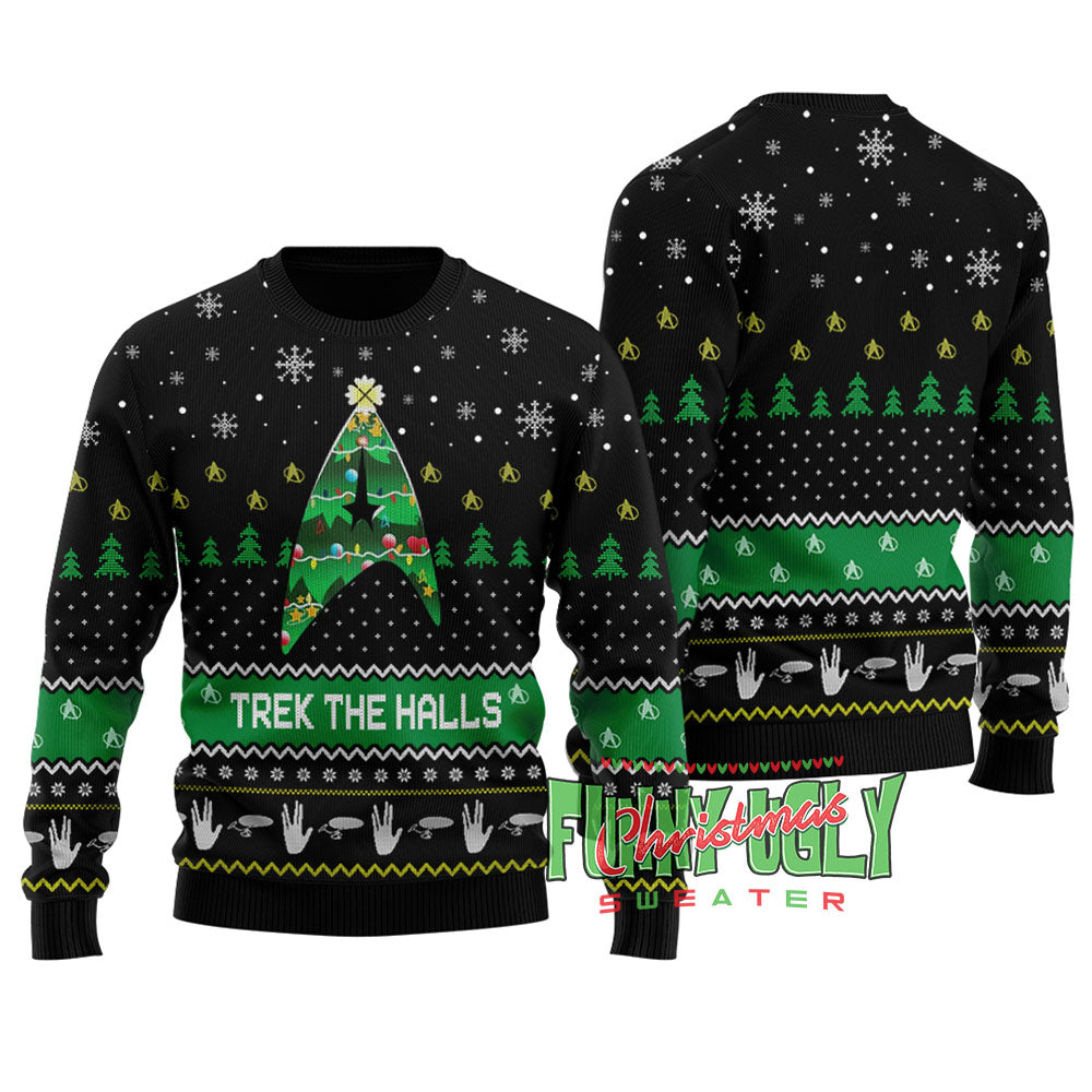 Funny Trek The Hall Ugly Christmas Sweater Black