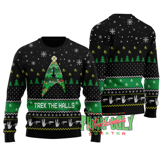 Funny Trek The Hall Ugly Christmas Sweater Black