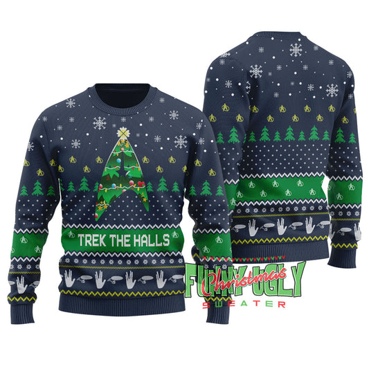 Funny Trek The Hall Ugly Christmas Sweater Navy