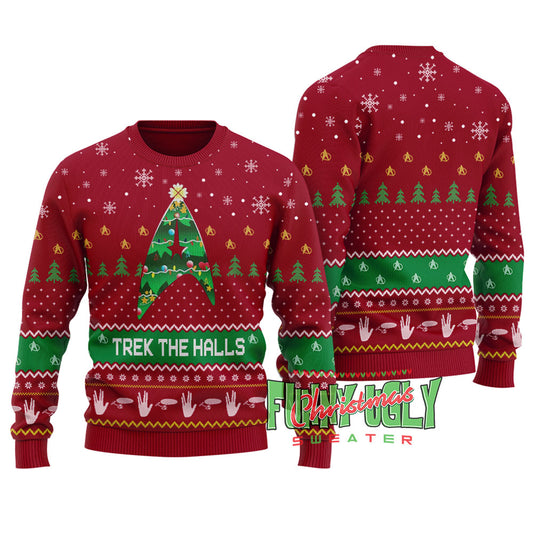 Funny Trek The Hall Ugly Christmas Sweater Cardinal Red