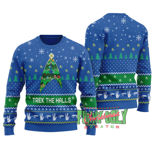 Funny Trek The Hall Ugly Christmas Sweater Royal