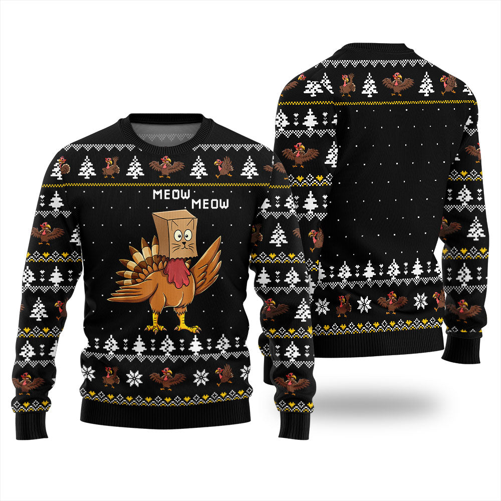 Funny Turkey Cat Thanksgiving Sweater