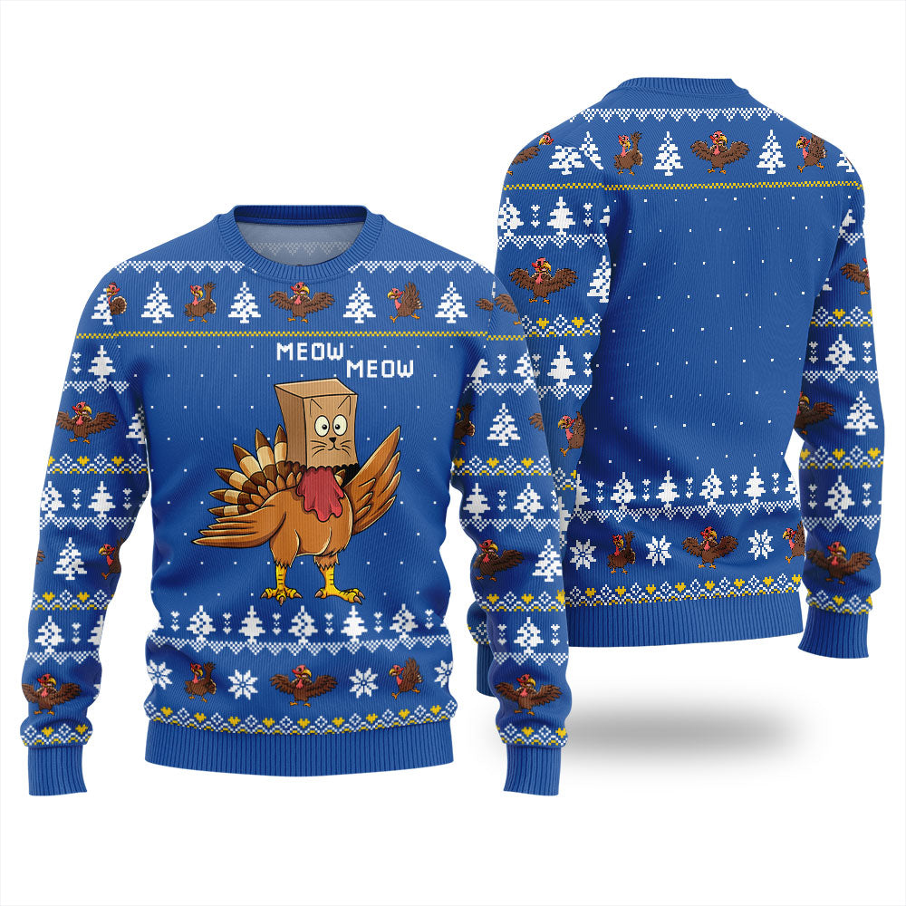Funny Turkey Cat Thanksgiving Sweater