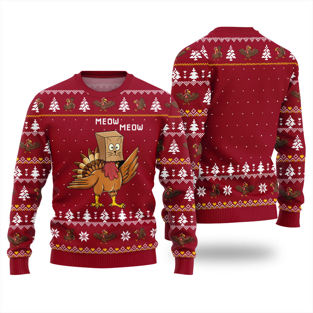 Funny Turkey Cat Thanksgiving Sweater