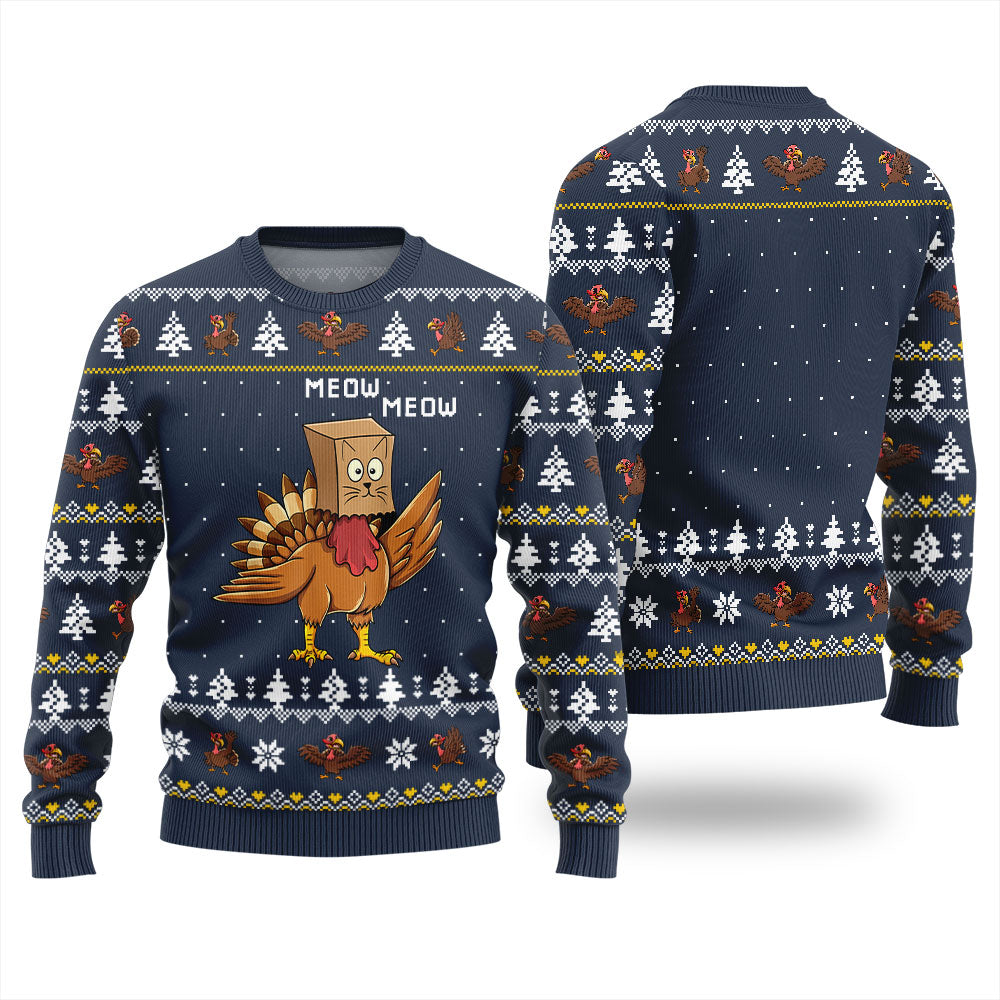 Funny Turkey Cat Thanksgiving Sweater