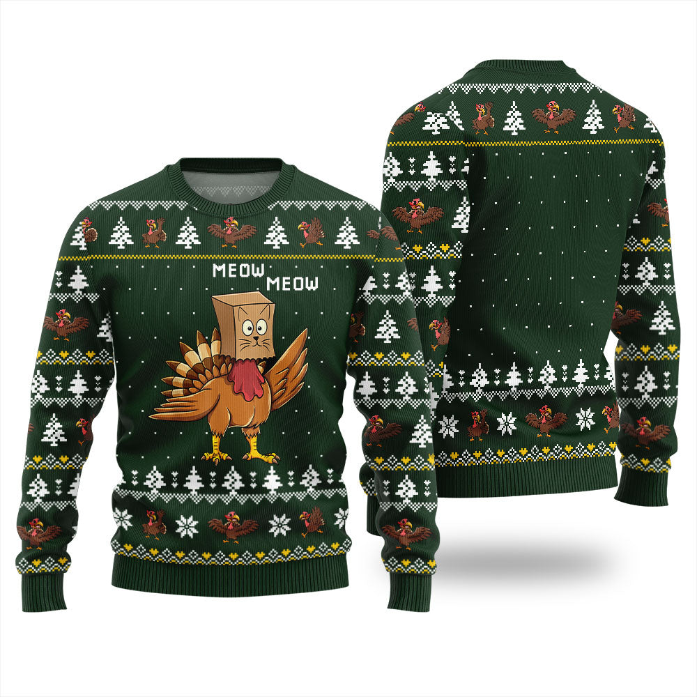 Funny Turkey Cat Thanksgiving Sweater