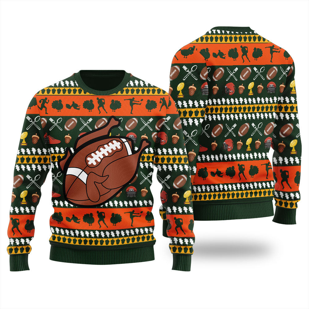 Humorous Turkey Football Thanksgiving Sweater For Men