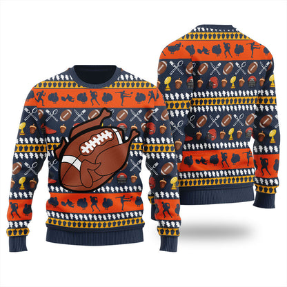 Humorous Turkey Football Thanksgiving Sweater For Men