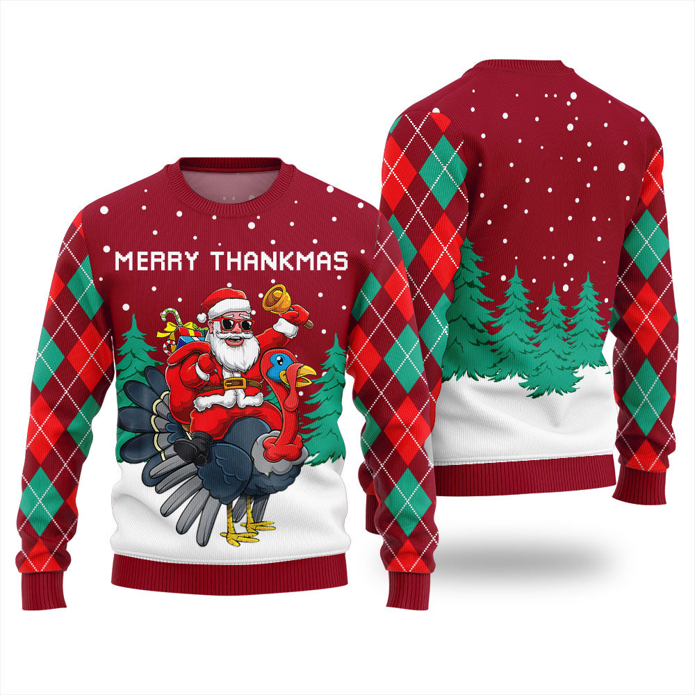 Funny Turkey & Santa Merry Thankmas Thanksgiving Sweaters