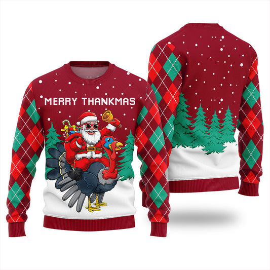 Funny Turkey & Santa Merry Thankmas Thanksgiving Sweaters