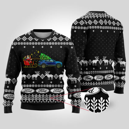 Funny Ugly Christmas Sweater Ford Car Black - Funny Ugly Christmas Sweater