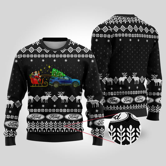 Funny Ugly Christmas Sweater Ford Car Black - Funny Ugly Christmas Sweater