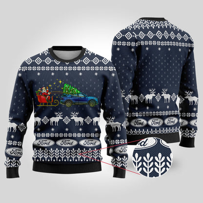 Funny Ugly Christmas Sweater Ford Car Navy - Funny Ugly Christmas Sweater