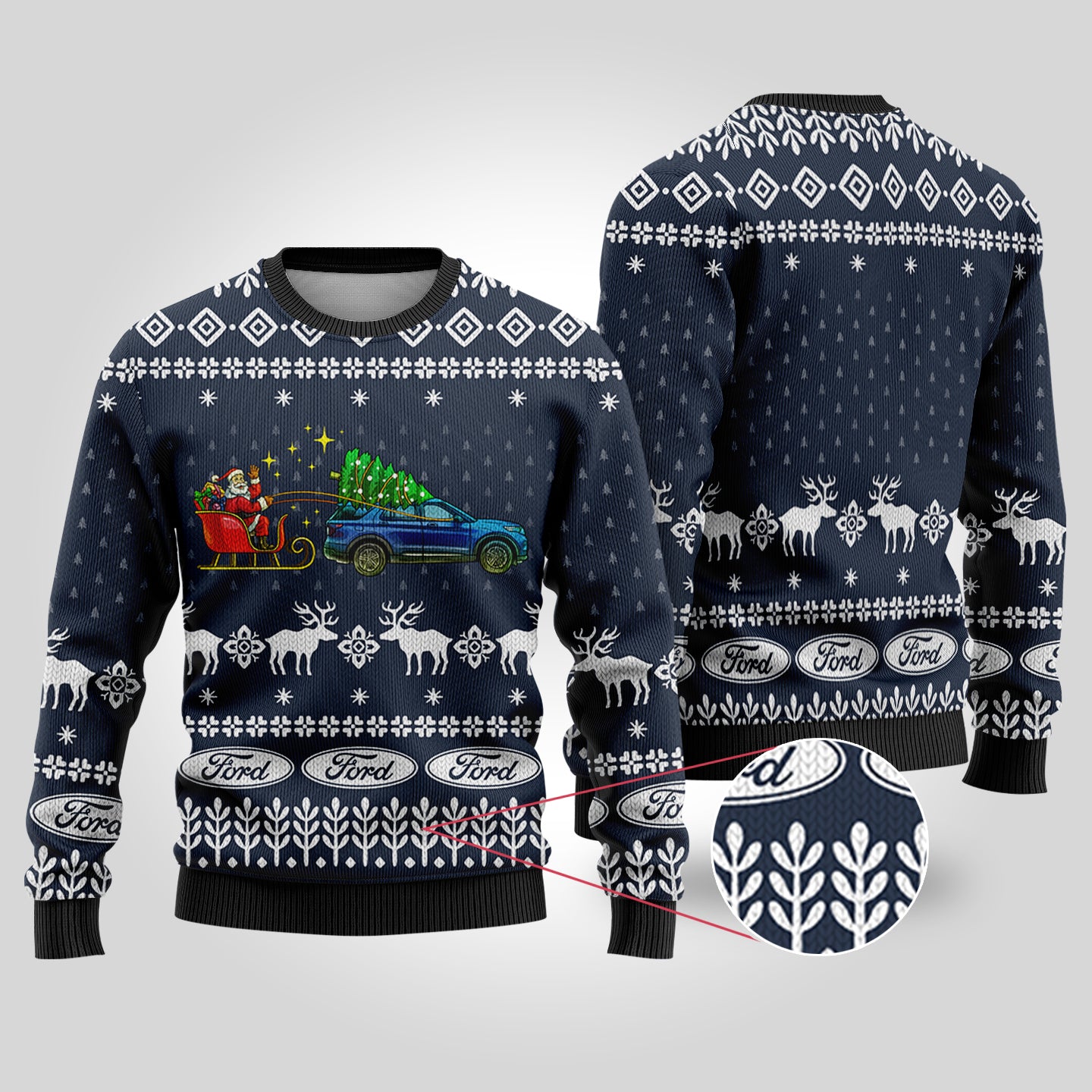 Funny Ugly Christmas Sweater Ford Car Navy - Funny Ugly Christmas Sweater