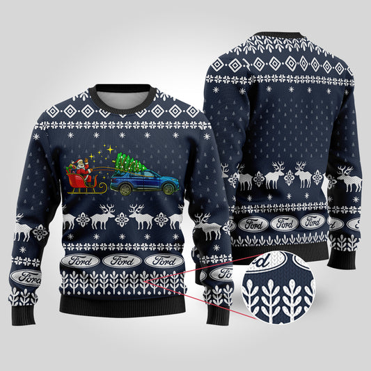 Funny Ugly Christmas Sweater Ford Car Navy - Funny Ugly Christmas Sweater
