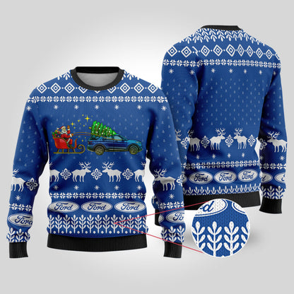 Funny Ugly Christmas Sweater Ford Car Royal - Funny Ugly Christmas Sweater